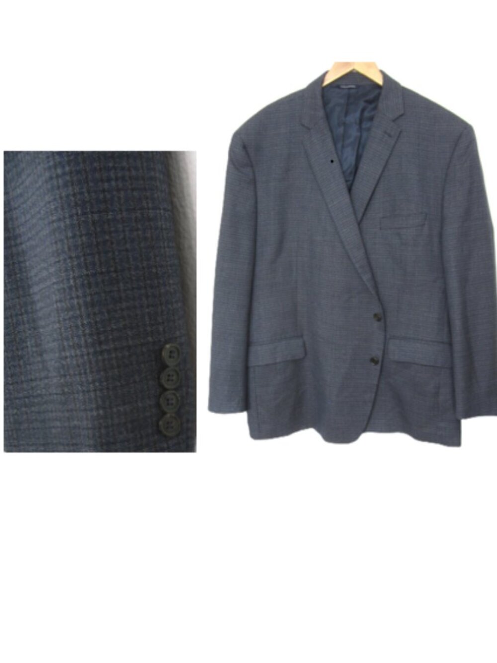 RALPH Ralph Lauren Blue Label 54R Blue Gray Micro Plaid Sport Coat Wool Blend